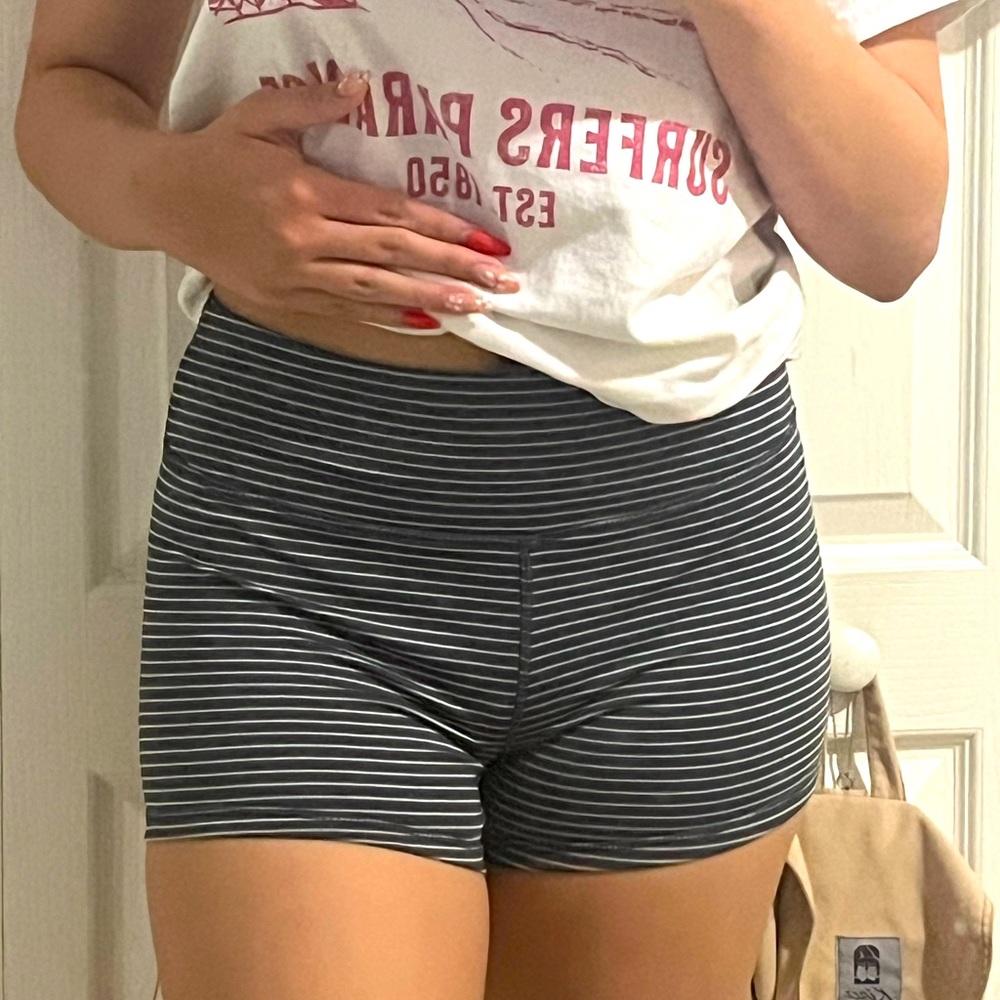 Grey + White Striped Shorts